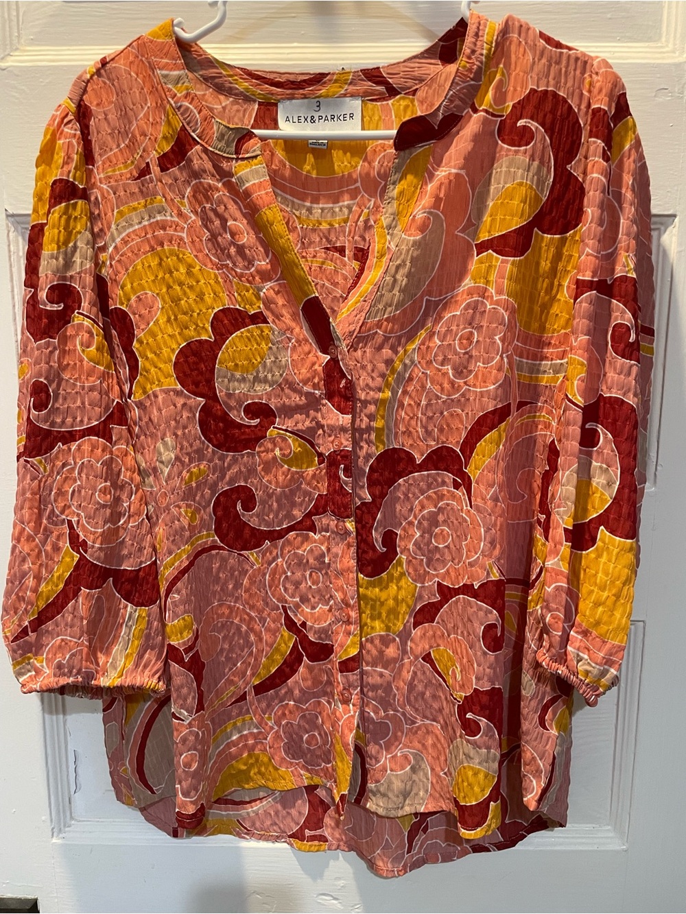 Alex & Parker Women's Pink Floral Print Button-Front Top, Large